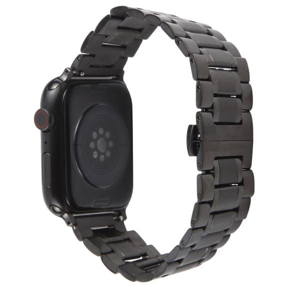 For Apple Watch 46mm / 49mm / 45mm / 44mm Butterfly Buckle New Five Beads Stainless Steel Watch Band(Black)