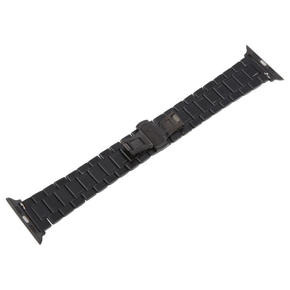 For Apple Watch 46mm / 49mm / 45mm / 44mm Butterfly Buckle New Five Beads Stainless Steel Watch Band(Black)