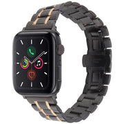 For Apple Watch 46mm / 49mm / 45mm / 44mm Butterfly Buckle New Five Beads Stainless Steel Watch Band(Black Rose Gold)
