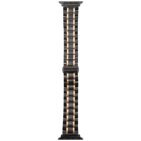 For Apple Watch 46mm / 49mm / 45mm / 44mm Butterfly Buckle New Five Beads Stainless Steel Watch Band(Black Rose Gold)
