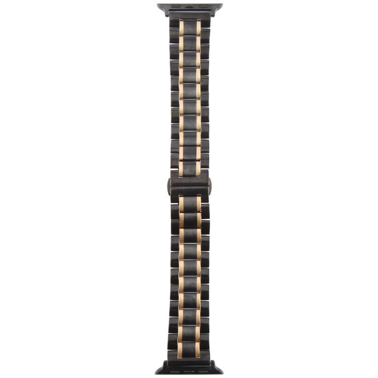 For Apple Watch 46mm / 49mm / 45mm / 44mm Butterfly Buckle New Five Beads Stainless Steel Watch Band(Black Rose Gold)
