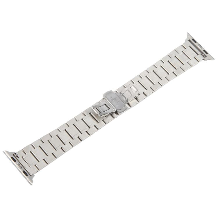 For Apple Watch 46mm / 49mm / 45mm / 44mm Butterfly Buckle New Five Beads Stainless Steel Watch Band(Silver Black)