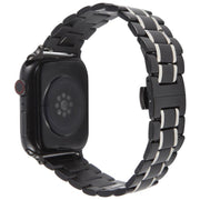 For Apple Watch 46mm / 49mm / 45mm / 44mm Butterfly Buckle New Five Beads Stainless Steel Watch Band(Black Silver)