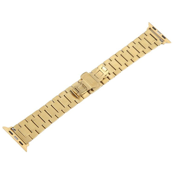 For Apple Watch 46mm / 49mm / 45mm / 44mm Butterfly Buckle New Five Beads Stainless Steel Watch Band(Gold)