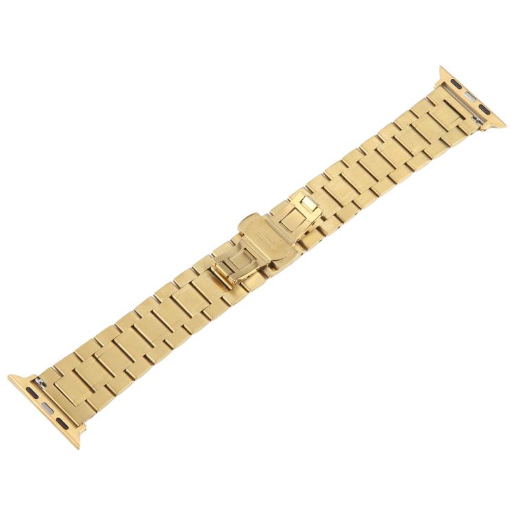 For Apple Watch 46mm / 49mm / 45mm / 44mm Butterfly Buckle New Five Beads Stainless Steel Watch Band(Gold)
