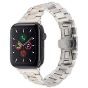 For Apple Watch 46mm / 49mm / 45mm / 44mm Butterfly Buckle New Five Beads Stainless Steel Watch Band(Silver Rose Gold)