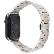 For Apple Watch 46mm / 49mm / 45mm / 44mm Butterfly Buckle New Five Beads Stainless Steel Watch Band(Silver Rose Gold)