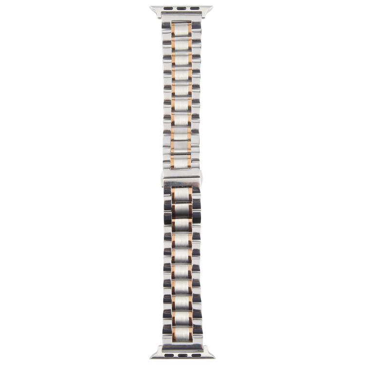 For Apple Watch 46mm / 49mm / 45mm / 44mm Butterfly Buckle New Five Beads Stainless Steel Watch Band(Silver Rose Gold)