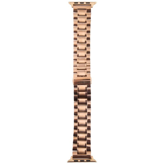 For Apple Watch 46mm / 49mm / 45mm / 44mm Butterfly Buckle New Five Beads Stainless Steel Watch Band(Rose Gold)
