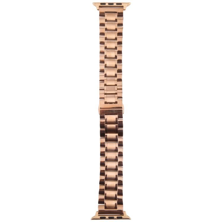 For Apple Watch 46mm / 49mm / 45mm / 44mm Butterfly Buckle New Five Beads Stainless Steel Watch Band(Rose Gold)