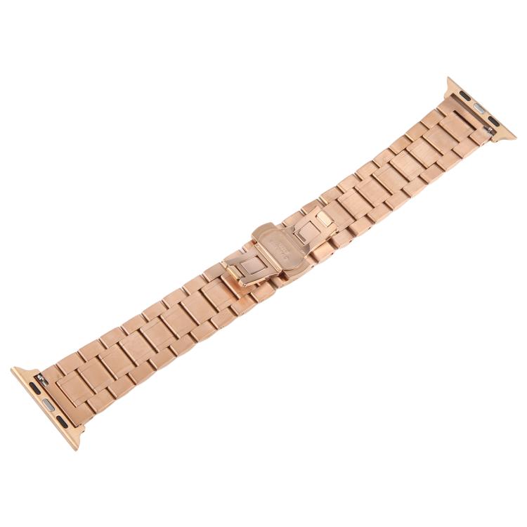 For Apple Watch 46mm / 49mm / 45mm / 44mm Butterfly Buckle New Five Beads Stainless Steel Watch Band(Rose Gold)
