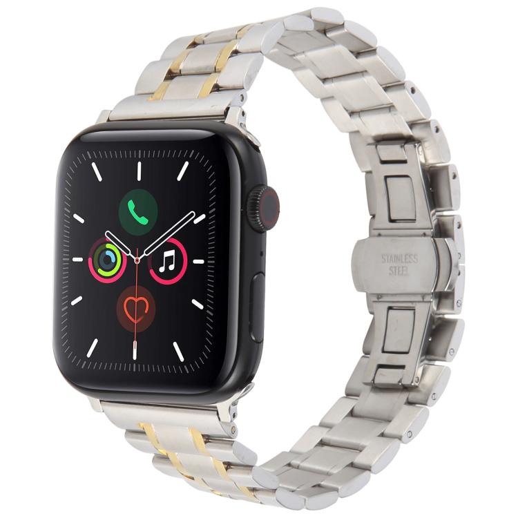 For Apple Watch 46mm / 49mm / 45mm / 44mm Butterfly Buckle New Five Beads Stainless Steel Watch Band(Silver Gold) - free shipping - PMc TechLife - Order now!