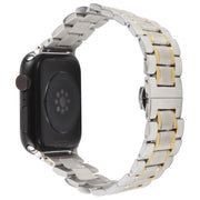 For Apple Watch 46mm / 49mm / 45mm / 44mm Butterfly Buckle New Five Beads Stainless Steel Watch Band(Silver Gold)