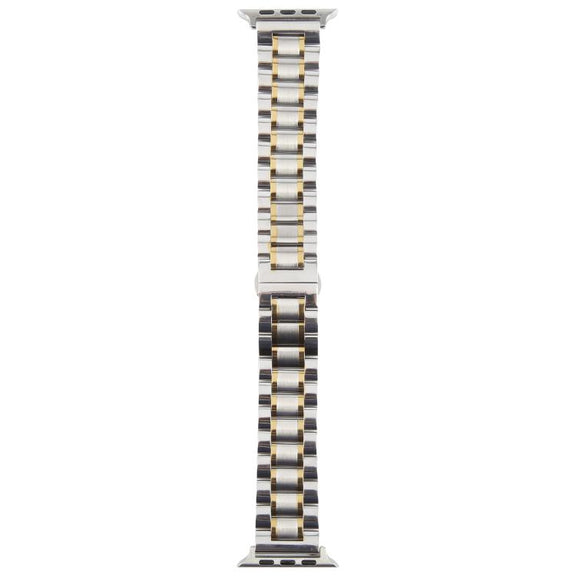 For Apple Watch 46mm / 49mm / 45mm / 44mm Butterfly Buckle New Five Beads Stainless Steel Watch Band(Silver Gold)