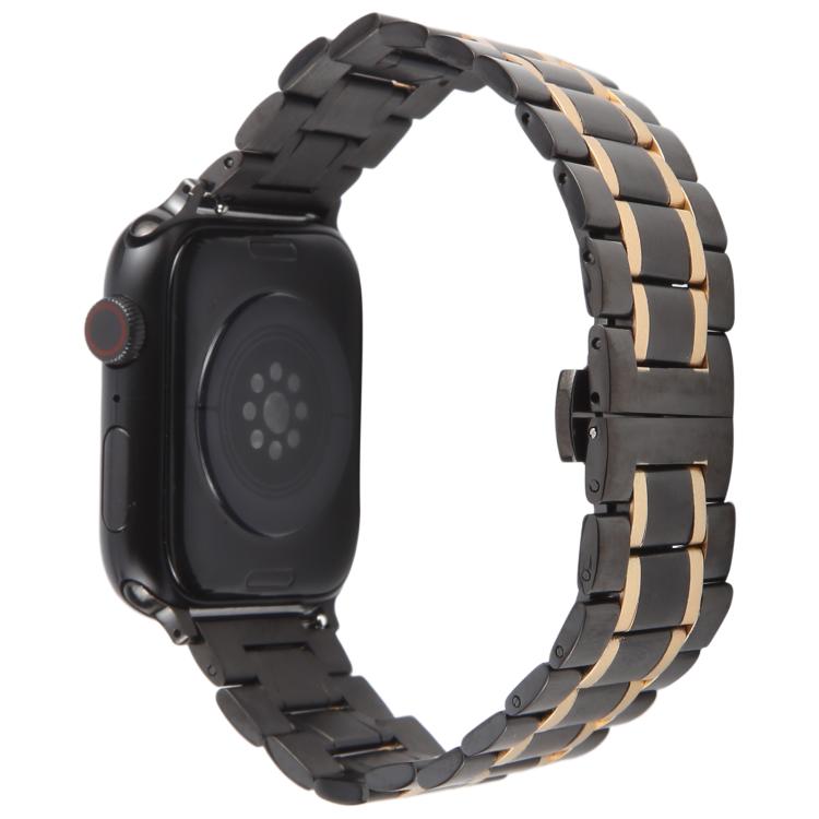 For Apple Watch 42mm / 41mm / 40mm / 38mm Butterfly Buckle New Five Beads Stainless Steel Watch Band(Black Rose Gold)