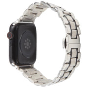 For Apple Watch 42mm / 41mm / 40mm / 38mm Butterfly Buckle New Five Beads Stainless Steel Watch Band(Silver Black)
