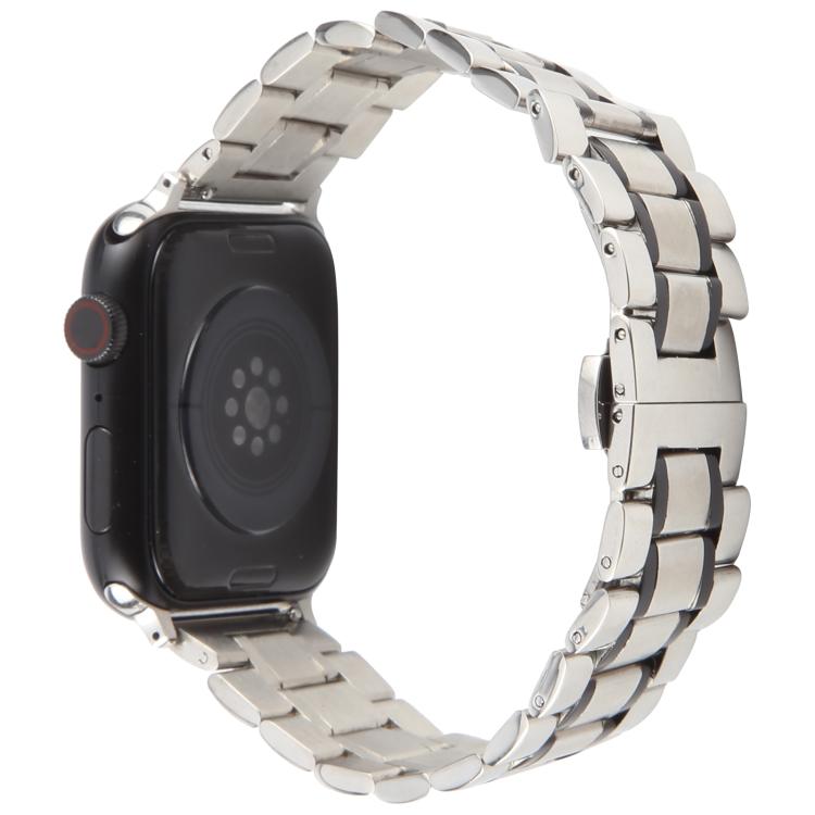 For Apple Watch 42mm / 41mm / 40mm / 38mm Butterfly Buckle New Five Beads Stainless Steel Watch Band(Silver Black)