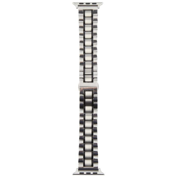For Apple Watch 42mm / 41mm / 40mm / 38mm Butterfly Buckle New Five Beads Stainless Steel Watch Band(Silver Black)