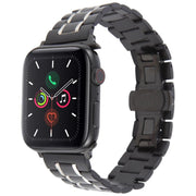For Apple Watch 42mm / 41mm / 40mm / 38mm Butterfly Buckle New Five Beads Stainless Steel Watch Band(Black Silver)