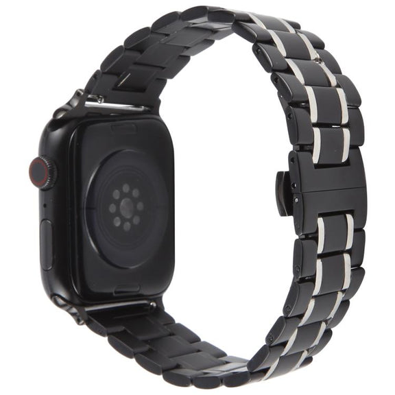 For Apple Watch 42mm / 41mm / 40mm / 38mm Butterfly Buckle New Five Beads Stainless Steel Watch Band(Black Silver)