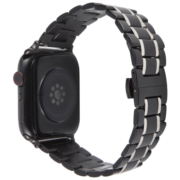 For Apple Watch 42mm / 41mm / 40mm / 38mm Butterfly Buckle New Five Beads Stainless Steel Watch Band(Black Silver)