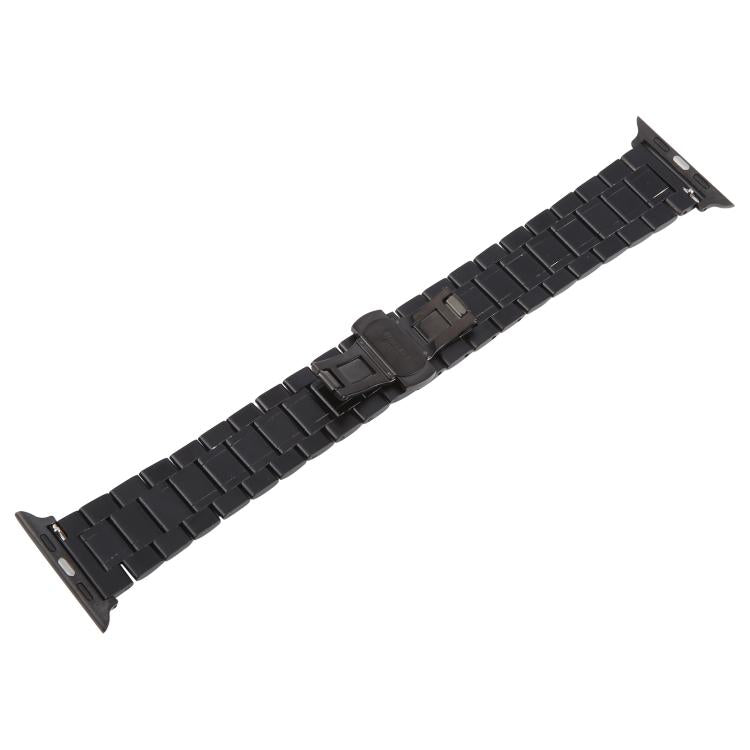 For Apple Watch 42mm / 41mm / 40mm / 38mm Butterfly Buckle New Five Beads Stainless Steel Watch Band(Black Silver)