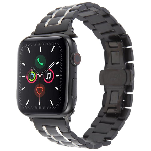 For Apple Watch 42mm / 41mm / 40mm / 38mm Butterfly Buckle New Five Beads Stainless Steel Watch Band(Black Silver)