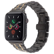 For Apple Watch 42mm / 41mm / 40mm / 38mm Butterfly Buckle New Five Beads Stainless Steel Watch Band(Black Gold)