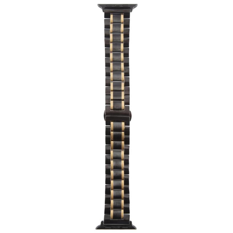 For Apple Watch 42mm / 41mm / 40mm / 38mm Butterfly Buckle New Five Beads Stainless Steel Watch Band(Black Gold)