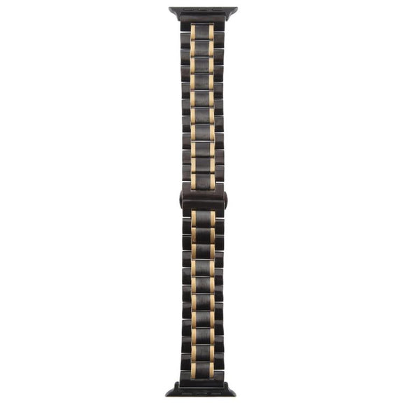 For Apple Watch 42mm / 41mm / 40mm / 38mm Butterfly Buckle New Five Beads Stainless Steel Watch Band(Black Gold)