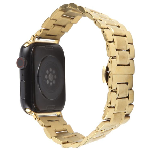 For Apple Watch 42mm / 41mm / 40mm / 38mm Butterfly Buckle New Five Beads Stainless Steel Watch Band(Gold)