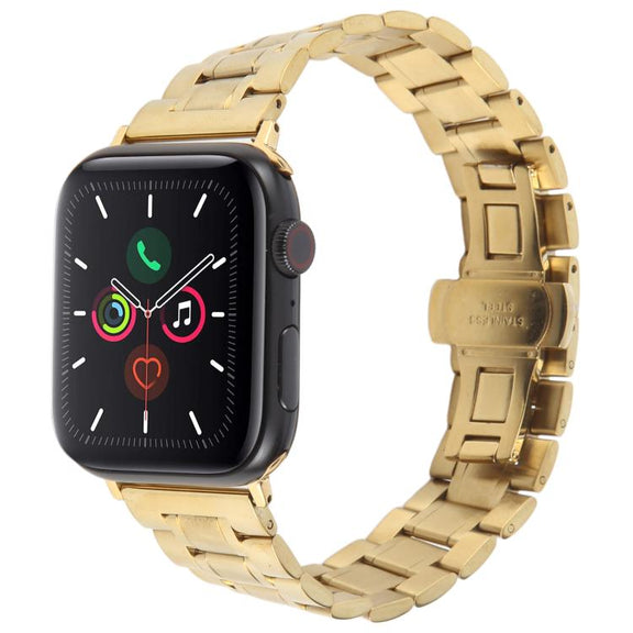 For Apple Watch 42mm / 41mm / 40mm / 38mm Butterfly Buckle New Five Beads Stainless Steel Watch Band(Gold)
