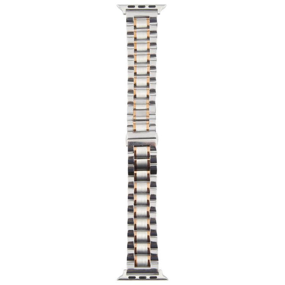 For Apple Watch 42mm / 41mm / 40mm / 38mm Butterfly Buckle New Five Beads Stainless Steel Watch Band(Silver Rose Gold)
