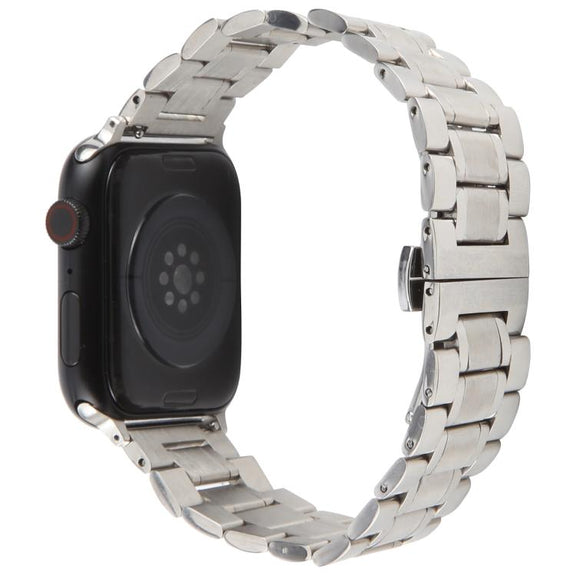 For Apple Watch 42mm / 41mm / 40mm / 38mm Butterfly Buckle New Five Beads Stainless Steel Watch Band(Silver)
