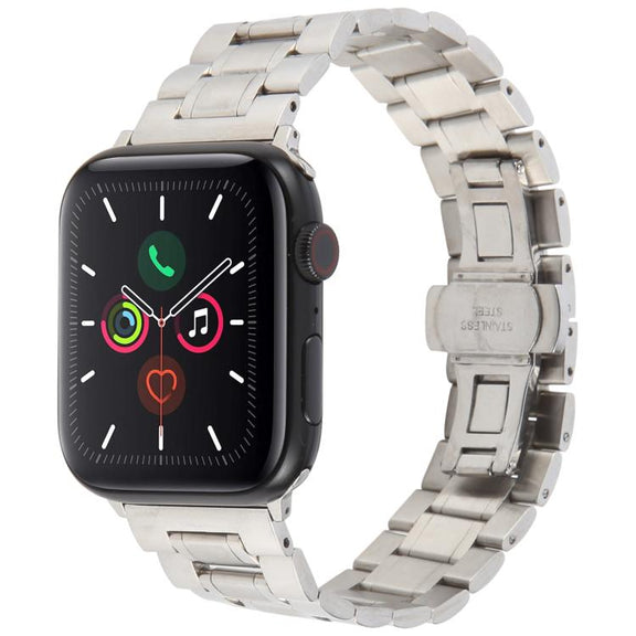 For Apple Watch 42mm / 41mm / 40mm / 38mm Butterfly Buckle New Five Beads Stainless Steel Watch Band(Silver)