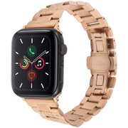 For Apple Watch 42mm / 41mm / 40mm / 38mm Butterfly Buckle New Five Beads Stainless Steel Watch Band(Rose Gold)