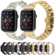 For Apple Watch 46mm / 49mm / 45mm / 44mm Butterfly Buckle New Five Beads Stainless Steel Watch Band(Black)