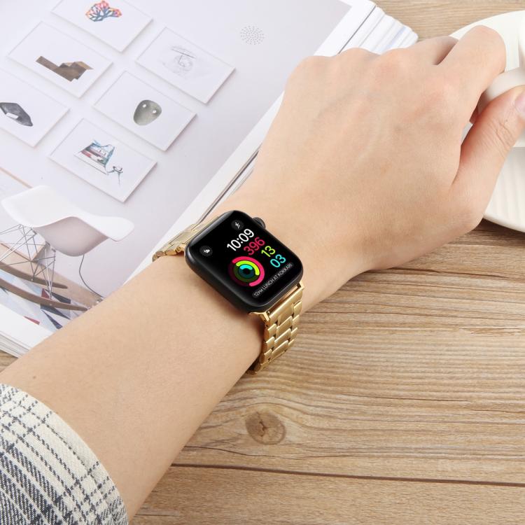 For Apple Watch 46mm / 49mm / 45mm / 44mm Butterfly Buckle New Five Beads Stainless Steel Watch Band(Black)