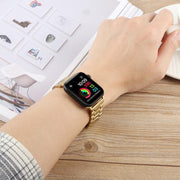 For Apple Watch 42mm / 41mm / 40mm / 38mm Butterfly Buckle New Five Beads Stainless Steel Watch Band(Silver Gold)