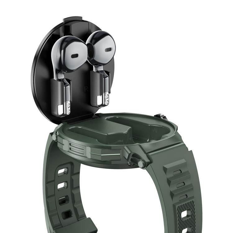 D11 1.46 inch 2 in 1 Bluetooth Earphone Smart Watch, Support Bluetooth Call / NFC / Heart Rate(Green)