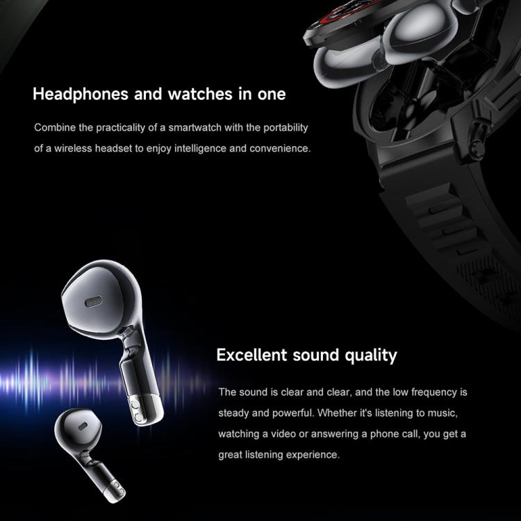 D11 1.46 inch 2 in 1 Bluetooth Earphone Smart Watch, Support Bluetooth Call / NFC / Heart Rate(Black)