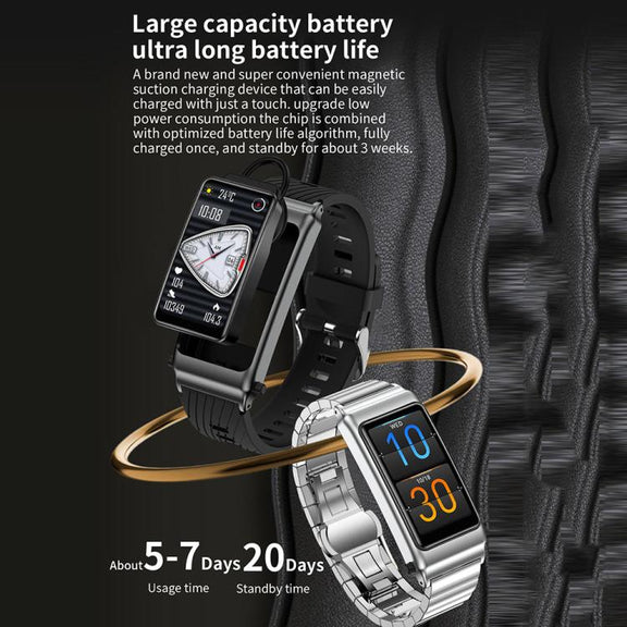 K80 1.57 inch Steel Band IP67 Earphone Detachable Smart Watch, Support Bluetooth Call(Black)