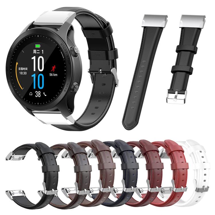 For Garmin QuickFit 26mm Kalebol Waxed Calfskin Leather Watch Band(Black)