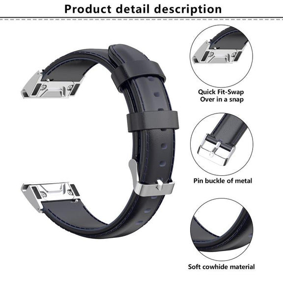 For Garmin QuickFit 26mm Kalebol Waxed Calfskin Leather Watch Band(Black)
