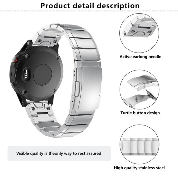 For Garmin QuickFit 20mm Kalebol Turtle Back Buckle Stainless Steel Watch Band(Black)
