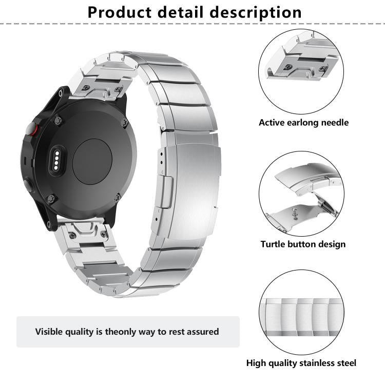 For Garmin QuickFit 26mm Kalebol Turtle Back Buckle Stainless Steel Watch Band(Silver) - free shipping - PMc TechLife - Order now!