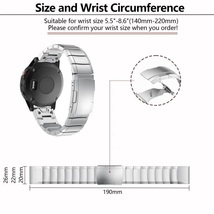 For Garmin QuickFit 26mm Kalebol Turtle Back Buckle Stainless Steel Watch Band(Silver) - free shipping - PMc TechLife - Order now!