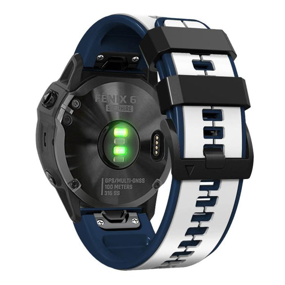 For Garmin QuickFit 22mm Kalebol Two-color Pin Silicone Watch Band(White Blue)