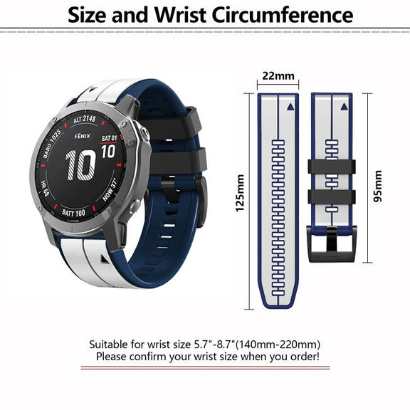 For Garmin QuickFit 22mm Kalebol Two-color Pin Silicone Watch Band(White Blue)