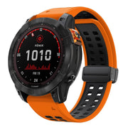 For Garmin QuickFit 26mm Kalebol Two-color Magnetic Silicone Watch Band(Orange Black)